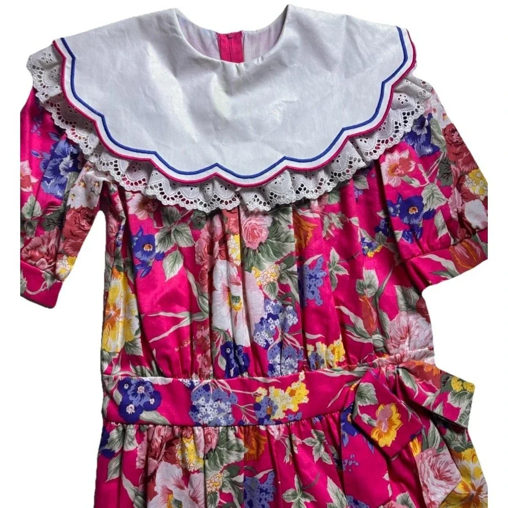 Vintage Chocolate Soup Pink Floral Round Lace Collar Shortalls Romper‎ Outfit 10